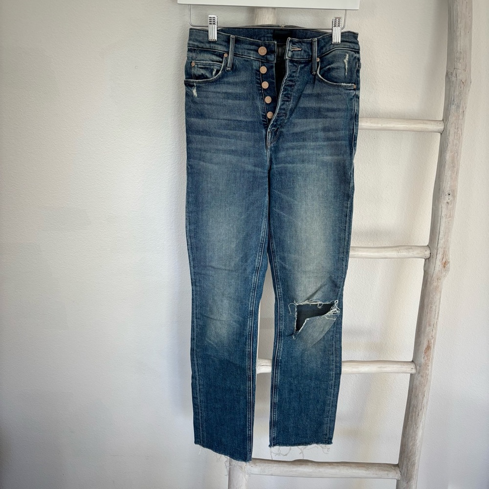 MOTHER Blue Distressed Ankle Jeans